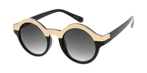 9436 Unisex Plastic Medium Chunky Round Frame w/ Metal Brow Accent