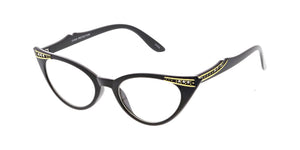 9714CLR/RH Women's Plastic Vintage Inspired Cat Eye Rhinestones w/ Clear Lens