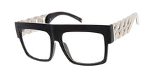 9972CLR Women's Plastic Large Chunky Flat Top Frame w/ Cuban Link Chain Temples and Clear Lens