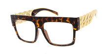 9972CLR Women's Plastic Large Chunky Flat Top Frame w/ Cuban Link Chain Temples and Clear Lens