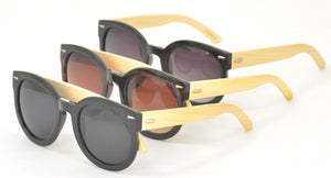 WD009 Women's Plastic Large Round Frame Bamboo Temples
