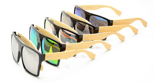 WD012/RV Women's Plastic Oversized Square Frame Bamboo Temples w/ Color Mirror Lens