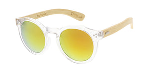 WD006/RV Unisex Plastic Large Round Hipster Frame w/ Bamboo Temples and Color Mirror Lens