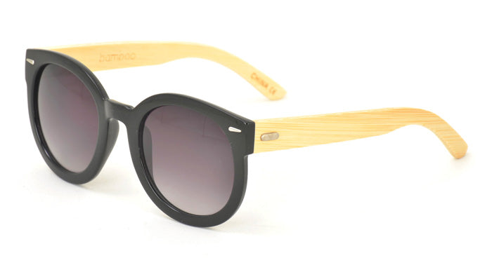WD009 Women's Plastic Large Round Frame Bamboo Temples