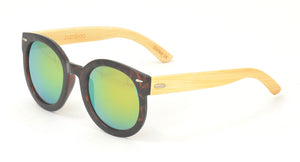 WD010/RV Women's Plastic Large Round Frame Bamboo Temples w/ Color Mirror Lens