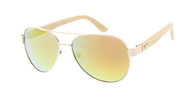 WD014/RV Unisex Metal Standard Aviator Frame w/ Bamboo Temples and Color Mirror Lens